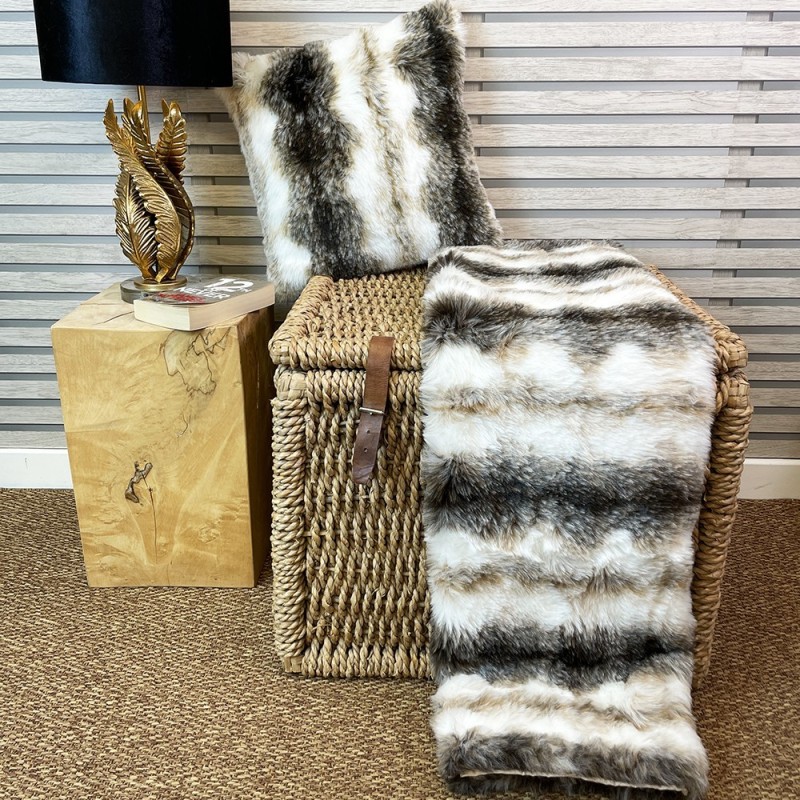 CLEARANCE! Italian Wolf Faux Fur Bed Runner | Striped Fur Bed Runner