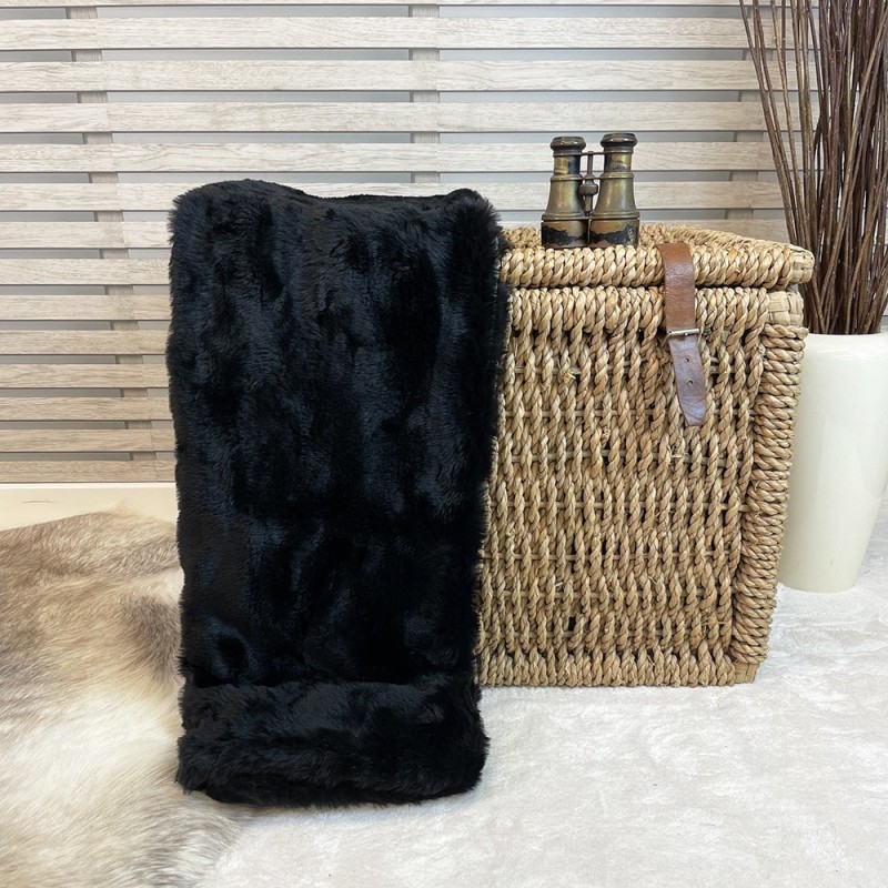 CLEARANCE! Schwarzer Panther Kunstfell-Bettläufer | Einfacher schwarzer Fell-Bettläufer