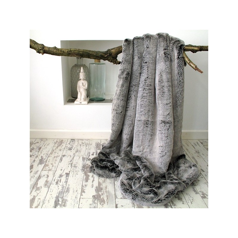 CLEARANCE! Black Base Koala Faux Fur Throw | Grey Faux Fur Sofa Throw