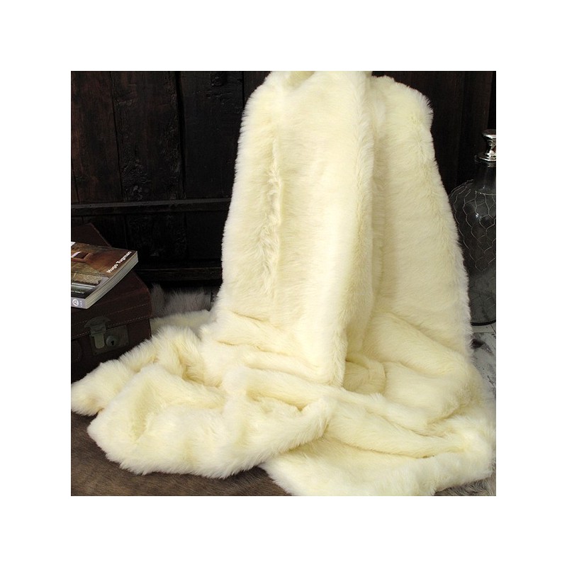 CLEARANCE! Cremefarbener Polarbär-Kunstfelldecke | Cremefarbene Kunstfelldecke für das Sofa