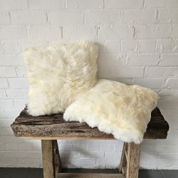 Two Genuine Sheepskin Ivory Cushions 40cm