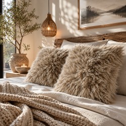 Pair Of Real Sheepskin Taupe Cushions 40cm