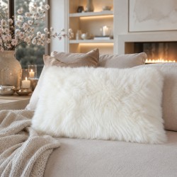 Two Real Sheepskin Rectangular Cushions Cream 30x50cm