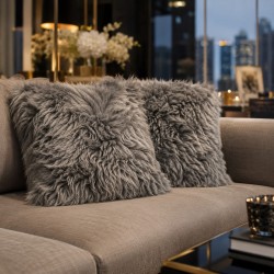 Two Large Grey Genuine Sheepskin Cushions 50cm