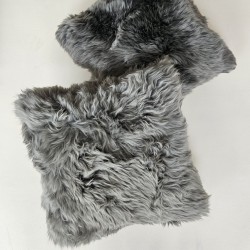 Two Large Grey Genuine Sheepskin Cushions 50cm
