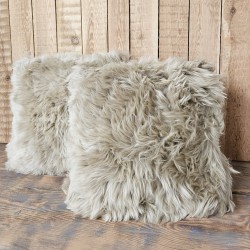 Two Light Beige Genuine Sheepskin Cushions 50cm