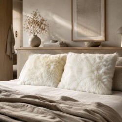 Pair Of Ivory Real Sheepskin Square Cushions 50cm