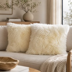 Pair Of Ivory Real Sheepskin Square Cushions 50cm