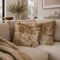 Pair Of Taupe Genuine Sheepskin Throw Pillows 50cm