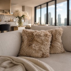 Pair Of Taupe Genuine Sheepskin Throw Pillows 50cm