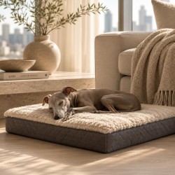 Großes echtes Schaffell-Hundebett. Schaffell orthopädisches Haustierbett - Oyster