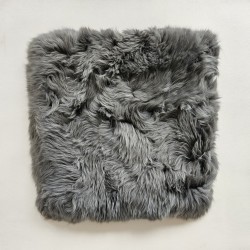 Genuine Sheepskin Seat Pads, Pair Of Long Haired Square Chair Pads 40cm Grey