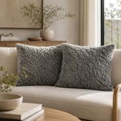 Paire de coussins en véritable peau de mouton à poils courts gris, 40 cm