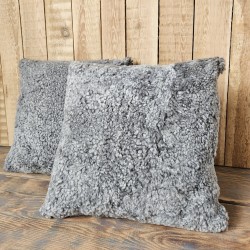 Paar graue Kissen aus echtem Schaffell, 40 cm