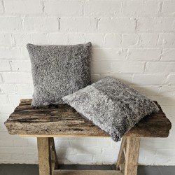 Pair Of Grey Shearling Genuine Sheepskin Cushions 40cm
