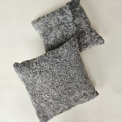 Pair Of Grey Shearling Genuine Sheepskin Cushions 40cm