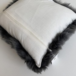 Genuine Sheepskin Cushions 40cm | Pair Of Grey Long Haired Sheepskin Pillows