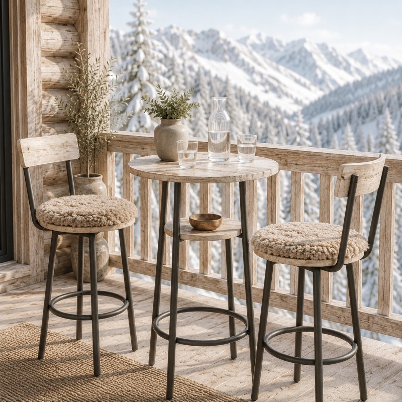 Shearling-Schaffell-Runde Bistro-Sitzkissen Oyster 37cm Stuhlkissen, im Paar verkauft