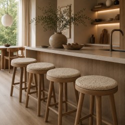 Shearling-Schaffell-Runde Bistro-Sitzkissen Oyster 37cm Stuhlkissen, im Paar verkauft