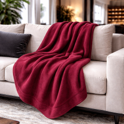 Wine Coloured Fleece Throw | Maroon Fleece Blanket | Fleece Blankets |
