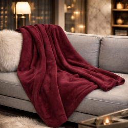 Plaid polaire couleur vin | Couverture polaire bordeaux | Couvertures polaires |