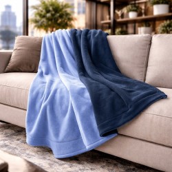 Plaid réversible bleu en polaire | Plaid réversible en polaire | Couverture polaire