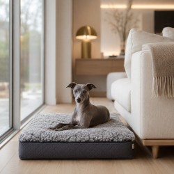 Memory Foam Dog Bed Genuine Sheepskin Grey. Orthopaedic Dog Bed Medium