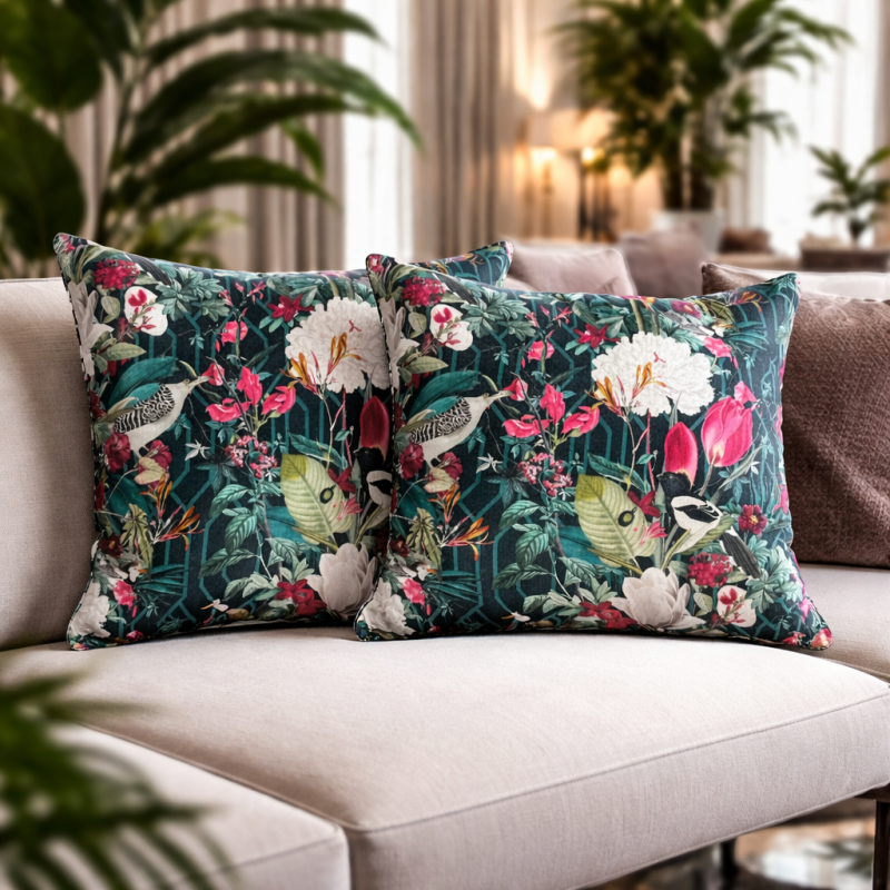Luxury Patagonia Velvet Cushions | Tropical Printed Velvet Cushions |