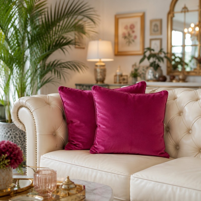 Bright Pink Velvet Scatter Cushions | Plain Pink Velvet Cushions