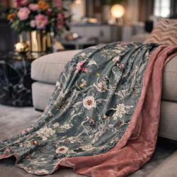 Reversible Chinoiserie Velvet Throw | Luxury Printed Velvet Throws |