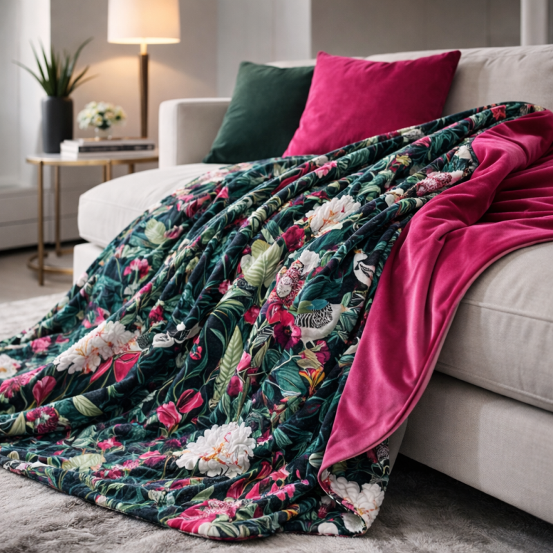 Reversible Patagonia Samtdecke | Luxuriöser bedruckter Samt-Bettläufer