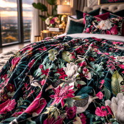 Jeté de lit double face en velours Patagonia | Chemin de lit de luxe en velours imprimé