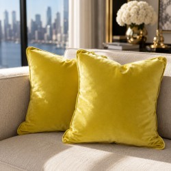 Mustard Yellow Velvet Scatter Cushions | Plain Yellow Velvet Cushions
