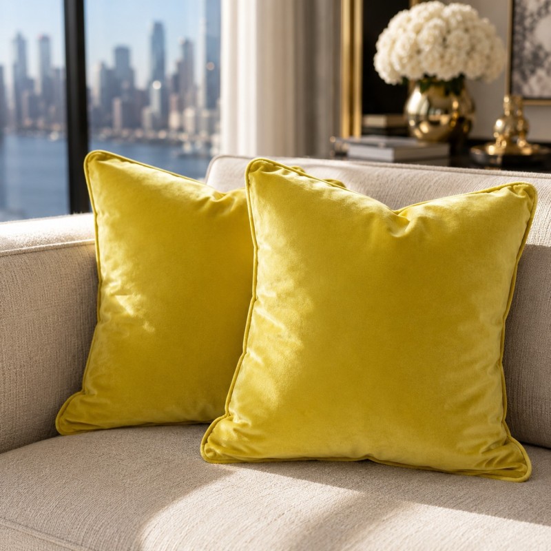 Mustard Yellow Velvet Scatter Cushions | Plain Yellow Velvet Cushions
