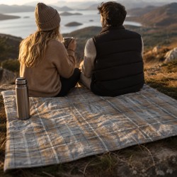 Portable Padded Travel Blanket with Carry Handle Grey Tartan