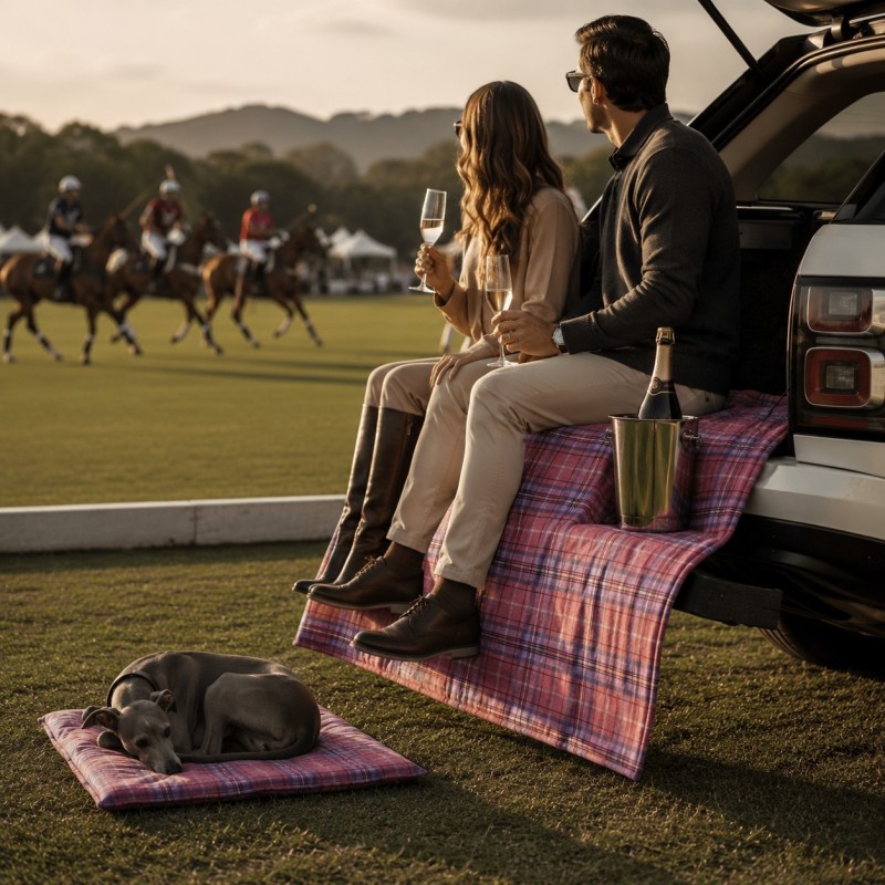 Portable Travel Blanket with Carry Handle Red Tartan