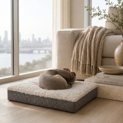 Medium Genuine Sheepskin Orthopaedic Dog Bed. Shearling Pet Bed Oyster