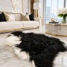 Tapis en peau de mouton islandaise noire et blanche, tapis en peau de mouton islandaise naturelle