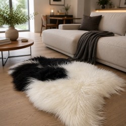 Schwarz-weißer Schaffell-Teppich, natürlicher isländischer Schaffell-Teppich