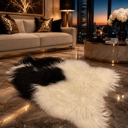 Tapis en peau de mouton noir et blanc, tapis en peau de mouton islandaise naturelle