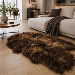 Two-Tone Brown Sheepskin Rug, Natural Brown Icelandic Sheepskin