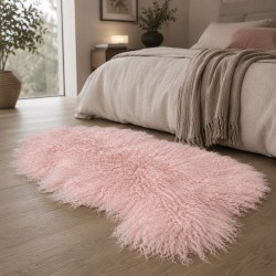 Tapis en peau de mouton tibétain rose pâle | Tapis en peau de mouton à poils bouclés