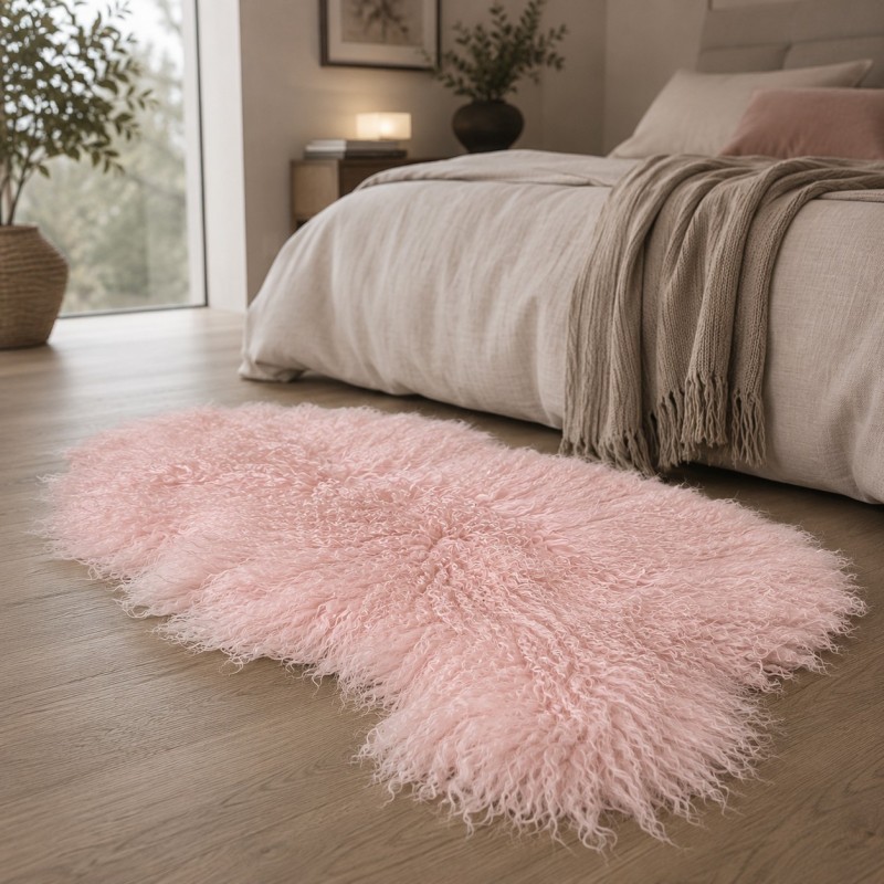 Pale Pink Tibetischer Schaffell-Teppich | Lockiger Schaffell-Teppich