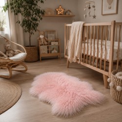 Tapis en peau de mouton tibétain rose pâle | Tapis en peau de mouton à poils bouclés