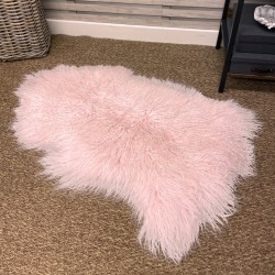 Tapis en peau de mouton tibétain rose pâle | Tapis en peau de mouton à poils bouclés