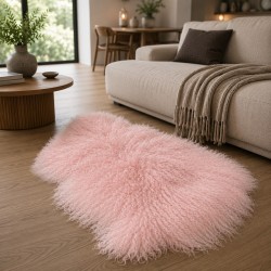 Pale Pink Tibetan Sheepskin Rug | Curly Haired Sheepskin Rug